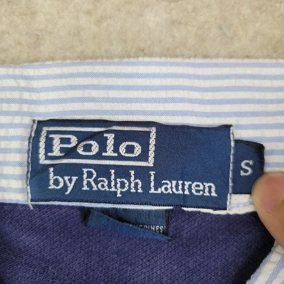 Vintage Polo Ralph Lauren Polo Shirt Mens S Blue Seersucker Collar Preppy - Picture 3 of 8
